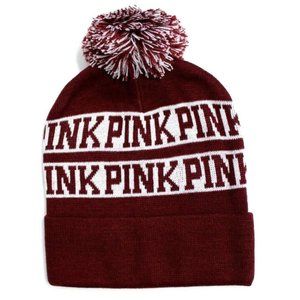 Victoria's Secret PINK Nation Pom Pom Knit Beanie Maroon